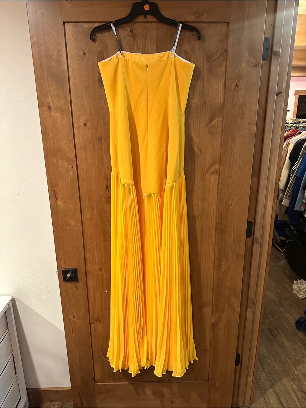 Monique Lhuillier Sunny Yellow Drop-Waist Strapless Pleated Maxi Dress - Picture 4 of 5